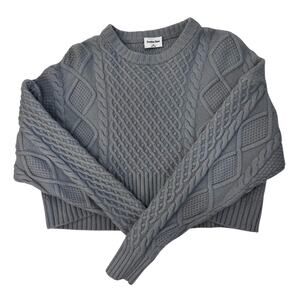 Sunday Best Cable Knit Cropped Sweater | Merino Wool Blend | Light Blue | XS